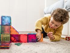 Boy playing with building Blocks