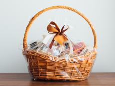 gift basket on gray background, close-up view