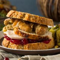 Homemade Thanksgiving Leftover Turkey Sandwich with Stuffing and Cranberry