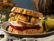 Homemade Thanksgiving Leftover Turkey Sandwich with Stuffing and Cranberry