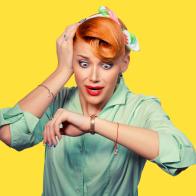 Woman being late. Closeup portrait headshot view stressed young attractive beautiful businesswoman checking the time being late to a business meeting to a rendez-vous, date isolated yellow background