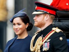 LONDON, UNITED KINGDOM - JUNE 08: (EMBARGOED FOR PUBLICATION IN UK NEWSPAPERS UNTIL 24 HOURS AFTER CREATE DATE AND TIME) Meghan, Duchess of Sussex and Prince Harry, Duke of Sussex travel down The Mall in a horse drawn carriage during Trooping The Colour, the Queen's annual birthday parade, on June 8, 2019 in London, England. The annual ceremony involving over 1400 guardsmen and cavalry, is believed to have first been performed during the reign of King Charles II. The parade marks the official birthday of the Sovereign, although the Queen's actual birthday is on April 21st. (Photo by Max Mumby/Indigo/Getty Images)