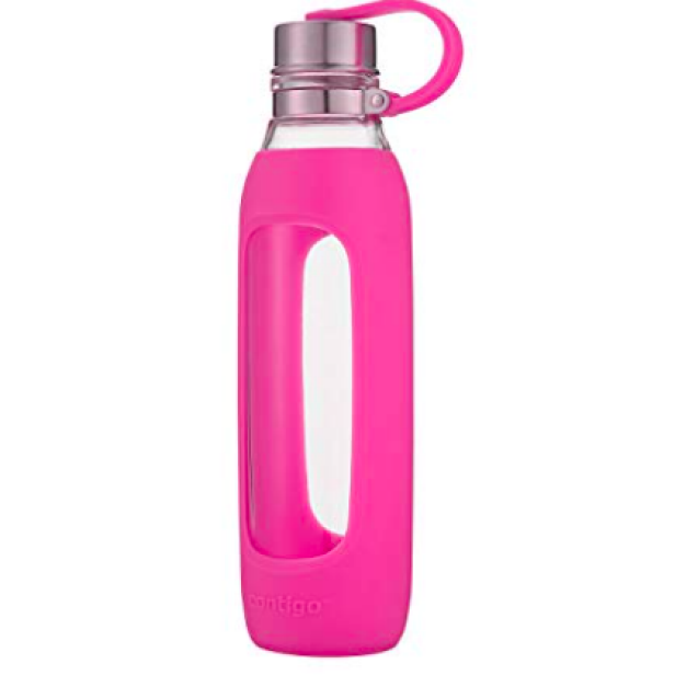 Contigo Purity Glass Water Bottle w/ Purple Silicone Sleeve