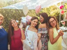 Bride to be and bride tribe at bachelorette party