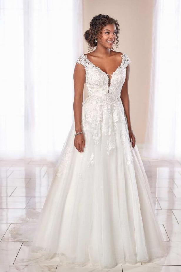 Cap Sleeve Illusion Neckline Two Piece Sheath Wedding Dress With