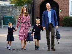 LONDON, UNITED KINGDOM - SEPTEMBER 5: Princess Charlotte arrives for her first day of school, with her brother Prince George and her parents the Duke and Duchess of Cambridge, at Thomas's Battersea in London on September 5, 2019 in London, England. (Photo by Aaron Chown - WPA Pool/Getty Images)
