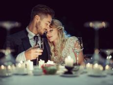 Just married beautiful couple has a romantic dinner