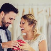 Beautiful model wedding couple in studio shop picture vintage style tone