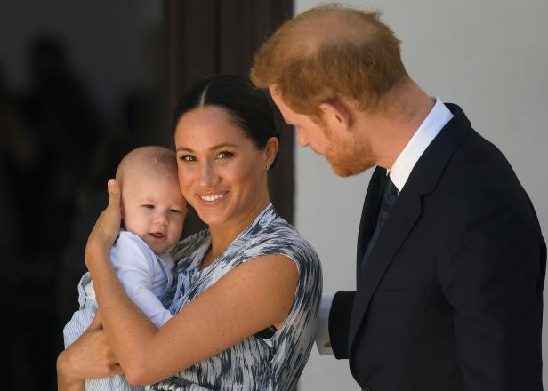 CAPE TOWN, SOUTH AFRICA - SEPTEMBER 25: Prince Harry, Duke of Sussex and Meghan, Duchess of Sussex and their baby son Archie Mountbatten-Windsor at a meeting with Archbishop Desmond Tutu at the Desmond & Leah Tutu Legacy Foundation during their royal tour of South Africa on September 25, 2019 in Cape Town, South Africa. (Photo by Toby Melville - Pool/Getty Images)
