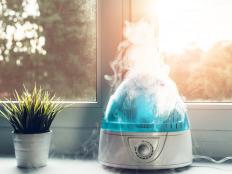 The white humidifier moistens dry air. Improving the comfort of living in the home, apartment. Improving the well-being of people.