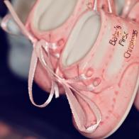 Baby's First Christmas Ornament decoration, Pretty Baby Girls Shoes. Love, Family and Happiness concept