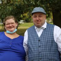 Amy and Michael pose after Michael’s makeover and beard trim.