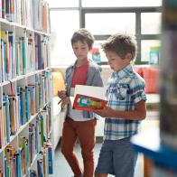 Children at modern school facility