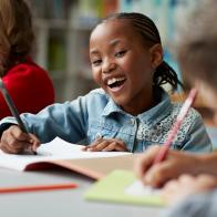 Children at modern school facility