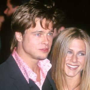 Brad Pitt & Jennifer Aniston during "Fight Club" Los Angeles Premiere at Mann's Village Theater in Westwood, California, United States. (Photo by Sam Levi/WireImage)