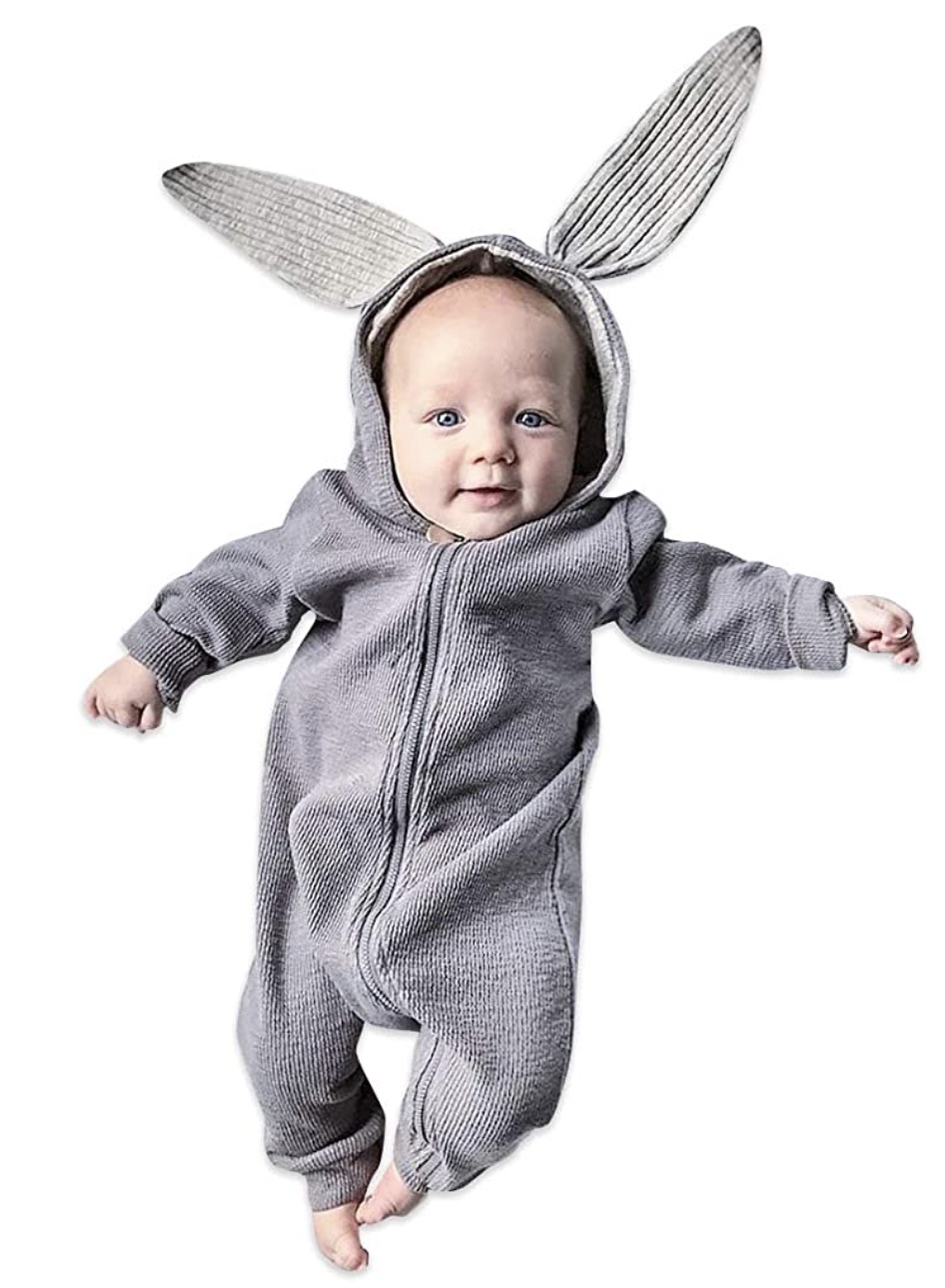 Easter Newborn Baby Girl Boy Long Sleeve Bunny Hooded Romper Outfits Bodysuit UK 