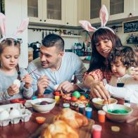 Lovely family prepare for Easter at domestic kitchen