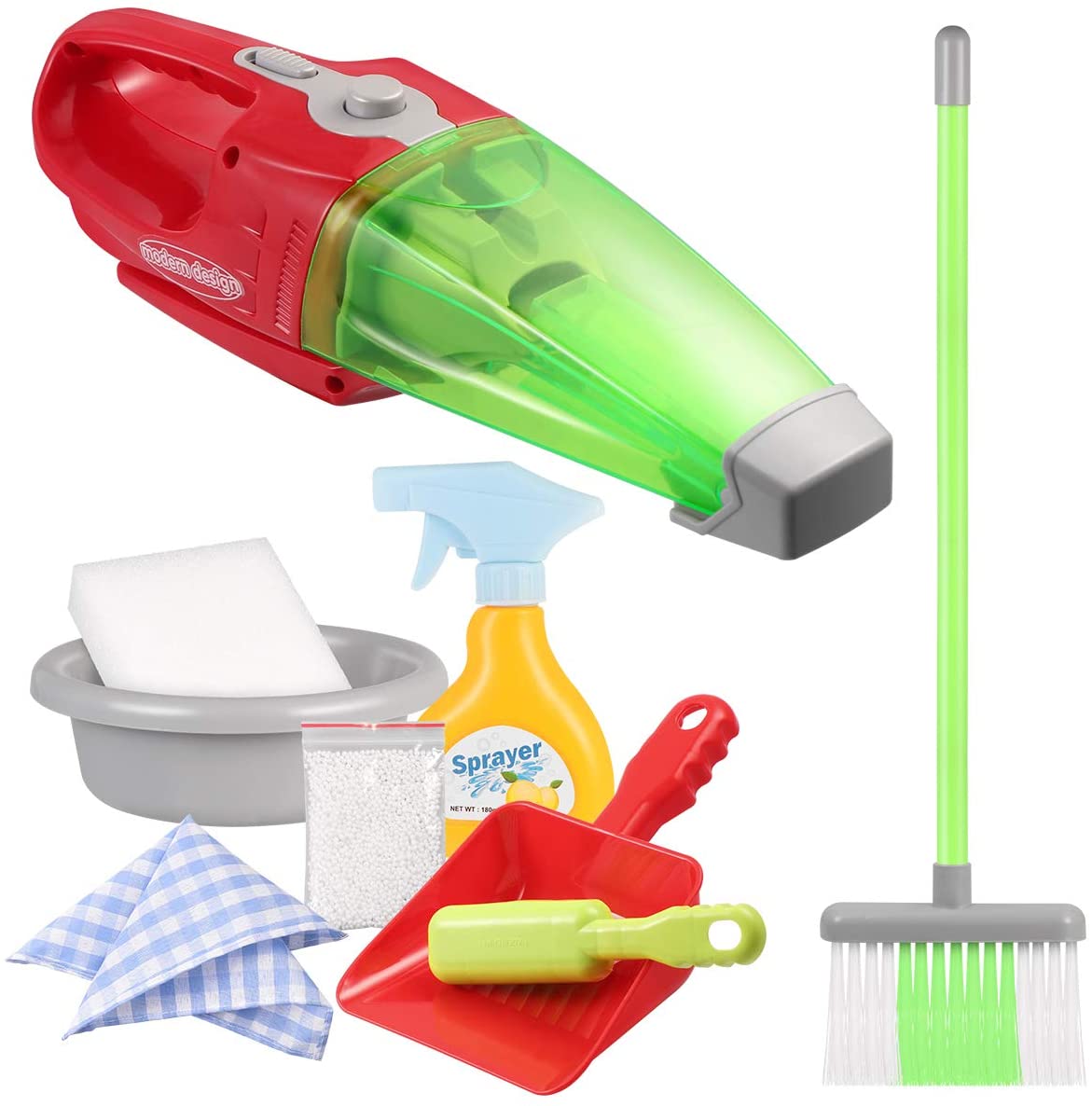 Household Pretend Play Toy Kit Mini Vacuum Cleaner Cleaning Mop Broom Tools Accessories Toys Ware Toys for Toddlers Fun Activity Sensory Kids Toys 