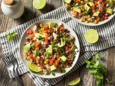Homemade Mexican Baja Rice Bowl with Avocado and Salsa