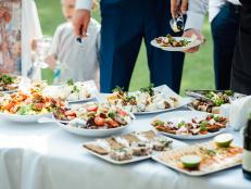 catering services background with snacks on guests table outdoor wedding party.