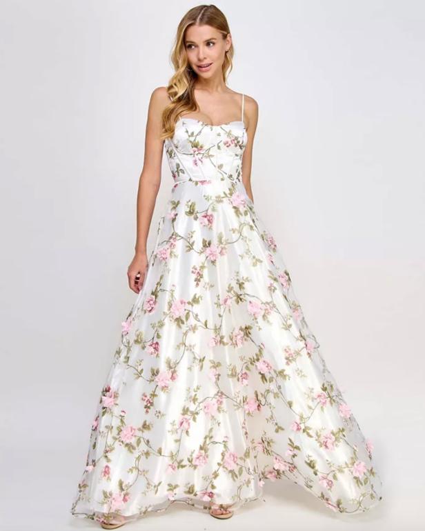 City Studios Juniors' Strapless Glitter-Lace Back-Bow Ball Gown, Created  for Macy's