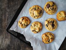 Freshly Baked Chocolate Chip Cookies on Baking Sheet