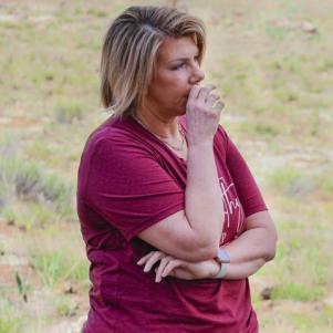Meri Brown listens as ex-sister wife Janelle (not pictured) talks as they meet on their property, Coyote Pass